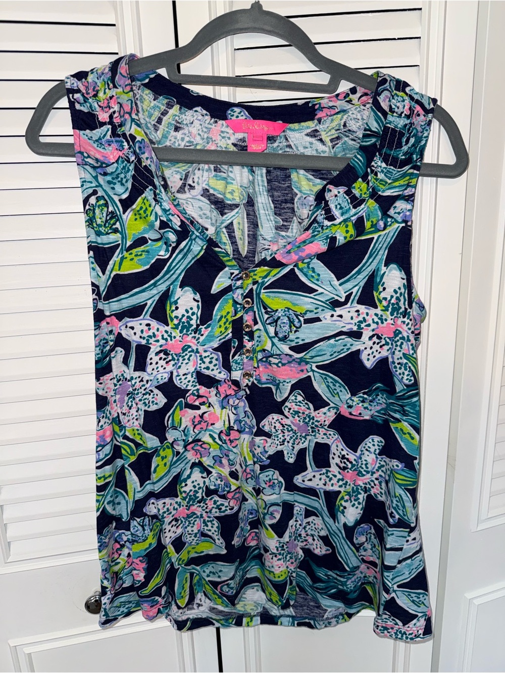 Lilly Pulitzer Essie Tank Top in Bright Navy Sway This Way (Large)